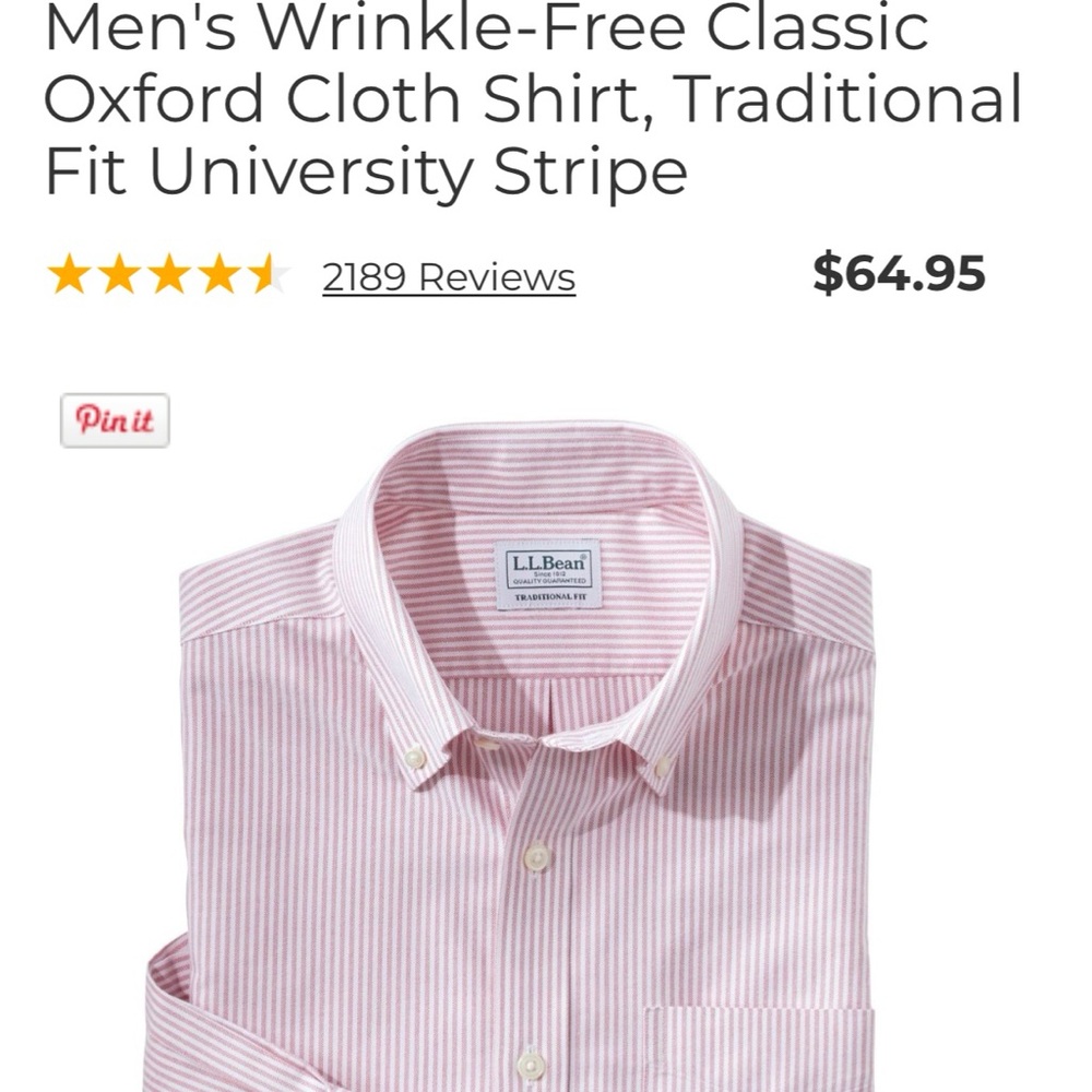 New w/ Tags LL Bean Mens Wrinkle-Free Classic Striped Oxford Cloth Shirt